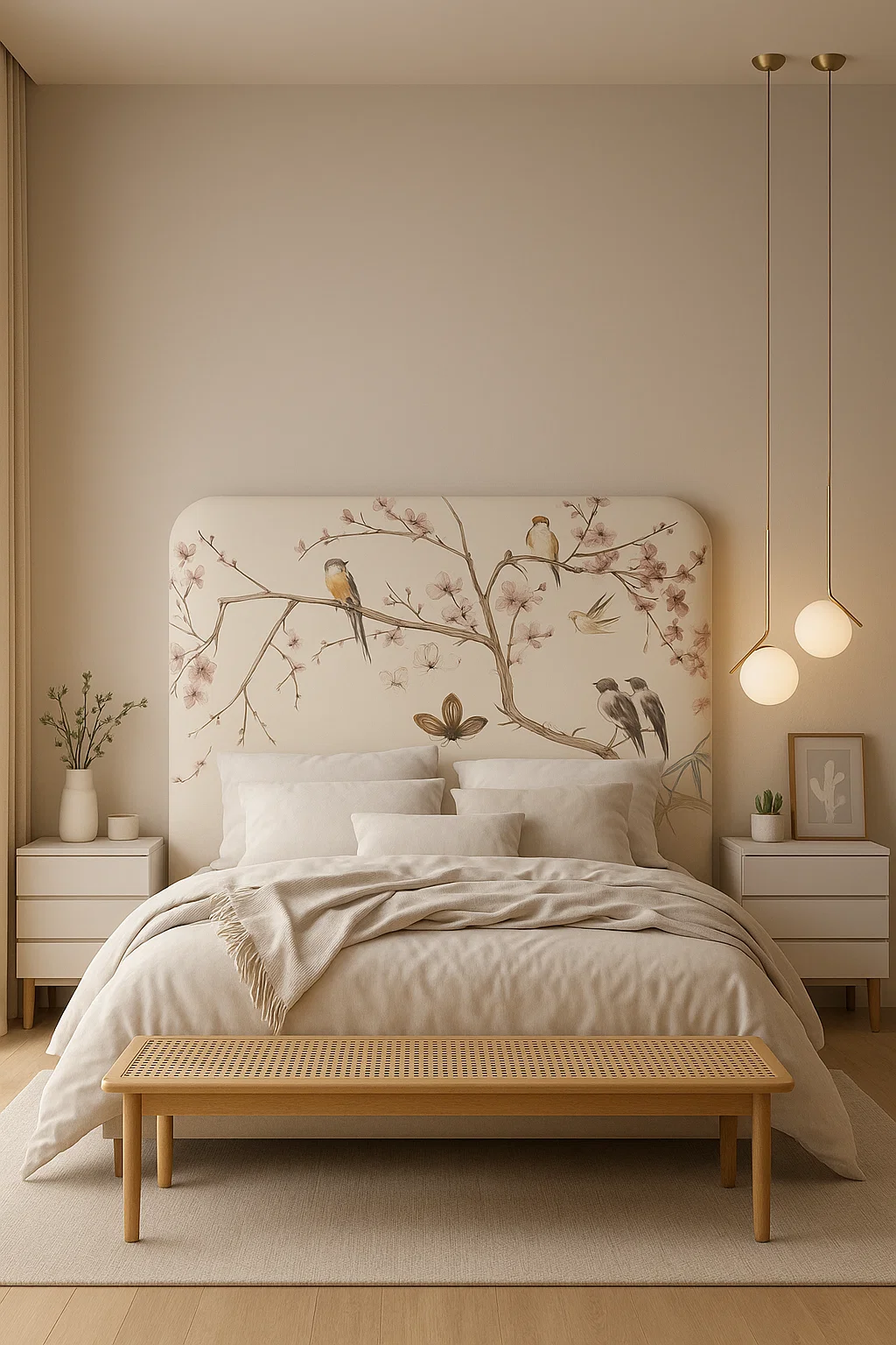 Mockup de respaldo Nido con diseño Pajaritos, estampa ilustrada de aves y ramas sobre panamá.