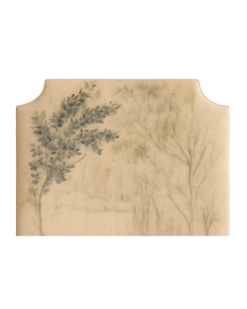 Foto de producto del respaldo Delta con diseño Hojas del alba, respaldo de cama con estampa botánica sobre panamá.