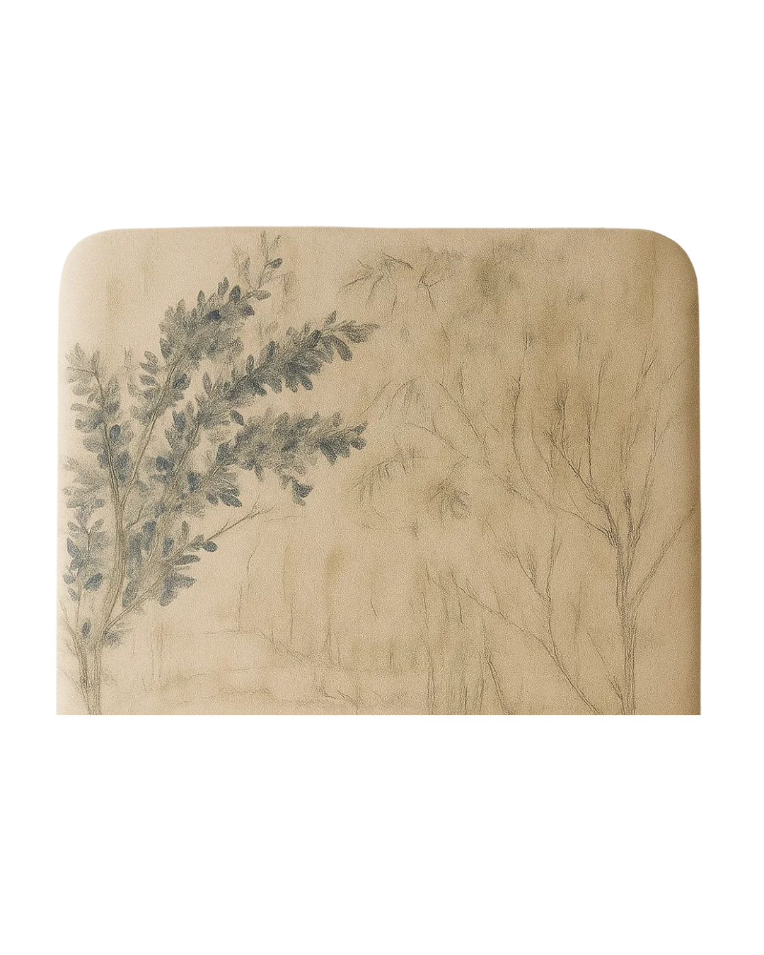 Foto de producto del respaldo Nido con diseño Hojas del alba, estructura curva y estampa botánica.